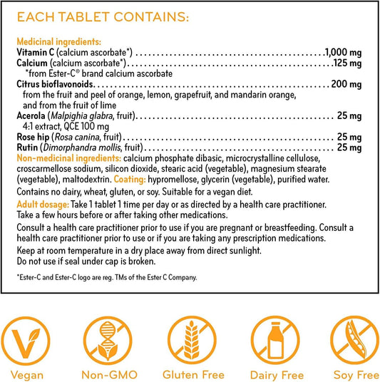 Sisu Ester-C 1000mg 片劑,24 小時免疫支持,酸性較低,比其他形式的維生素 C 更易吸收和保留,120 片,純素,非轉基因,無麩質,無乳製品,無大豆
