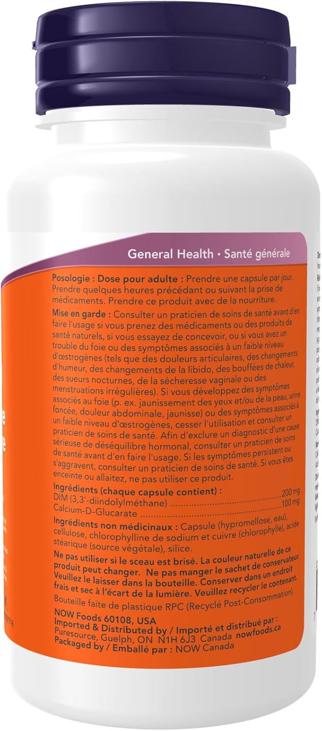 NOW Supplements, DIM 200(二吲哚甲烷)含 D-葡萄糖酸鈣,90 粒素食膠囊