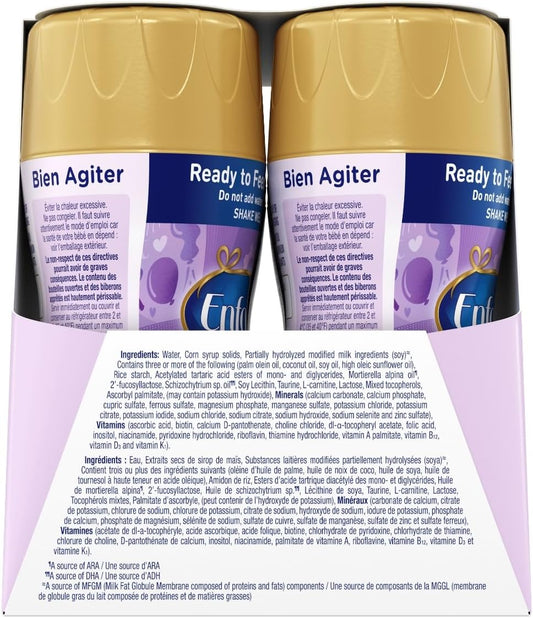 Enfamil A+ NeuroPro Gentlease 嬰兒配方奶粉,即食,奶嘴適用奶瓶,含促進大腦發育的 DHA,0-12 個月,6 x 237 毫升