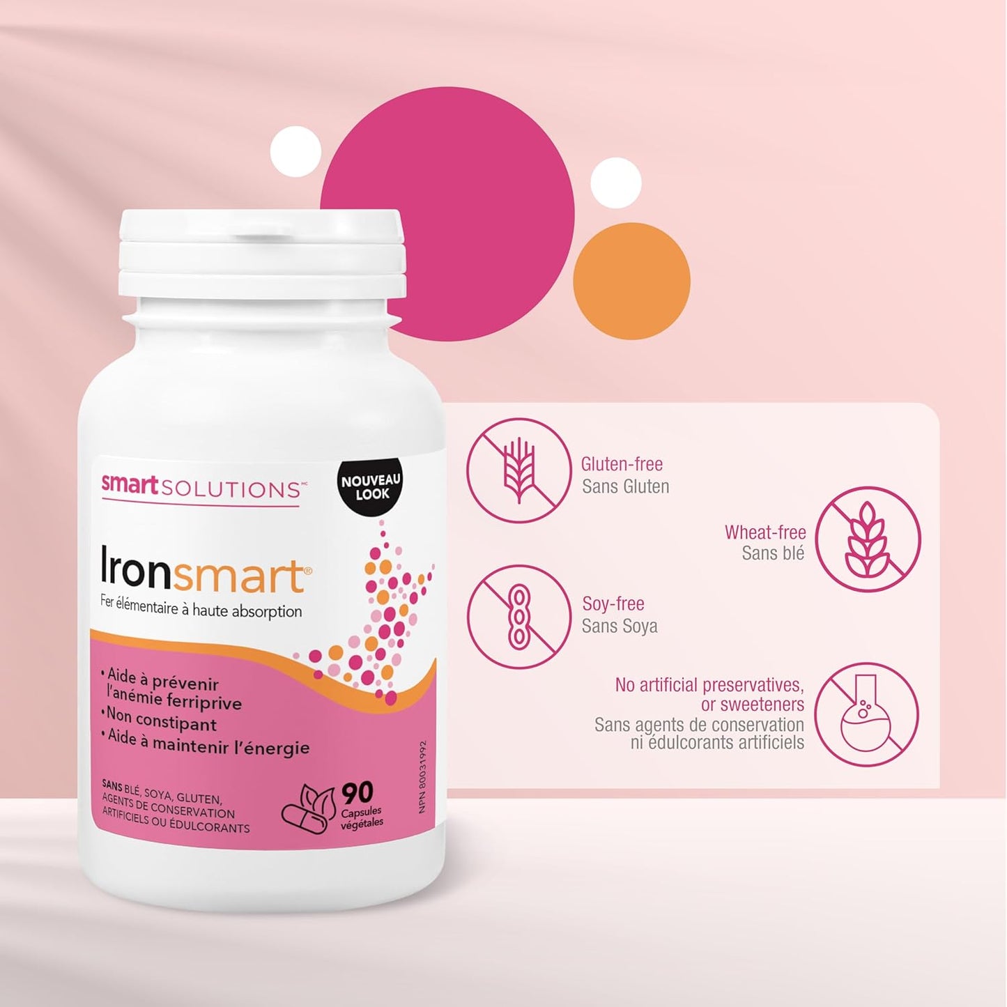 Smart Solutions Ironsmart 素食膠囊,有助於預防缺鐵性貧血,並保持活力。高吸收率元素鐵,不引起便秘,無麩質,90粒裝。