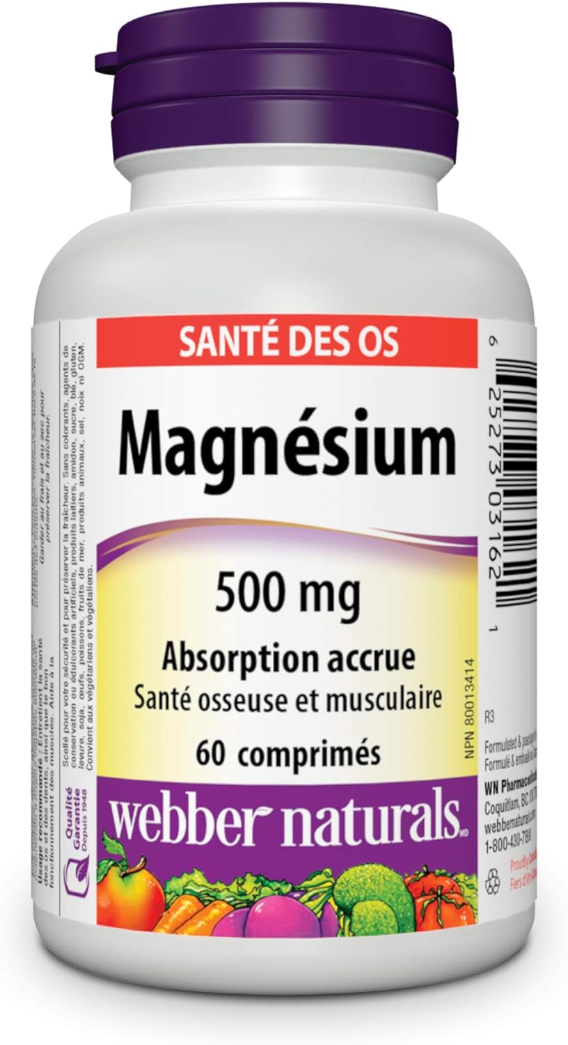 Webber Naturals 维生素 B12 2500 微克,速溶 & 镁 500 毫克,60 片,增强吸收矿物质,支持骨骼和肌肉功能,纯素