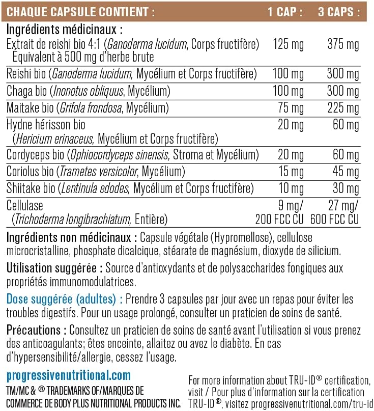 Progressive Health Mushroom Complex 90 Vegetable Capsules, for Energy and Immune Support, 90 Count