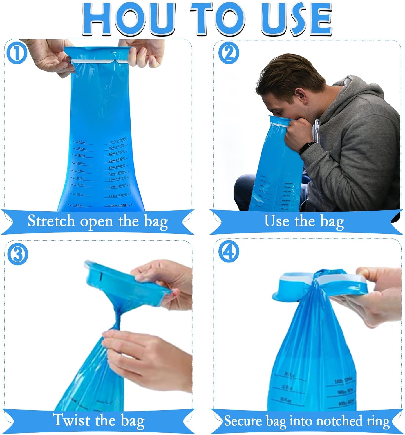 ZCOINS 25pcs Disposable Vomit Bag Medical Sick Bag Travel Sickness Emergency Emesis Bags Blue