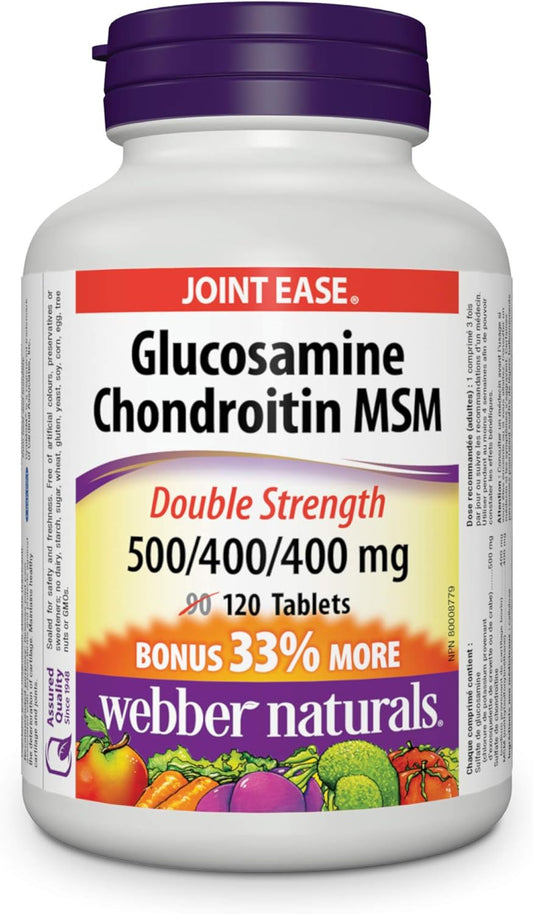 Webber Naturals Glucosamine Chondroitin MSM & Calcium with Magnesium and Zinc, 200 Caplets, Enhanced Absorption, Helps Support Bones and Teeth, Vegan