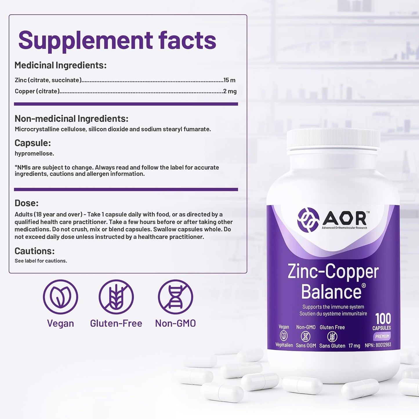 AOR - 锌铜平衡胶囊 100 粒,100 天供应量 - 两种关键矿物质的均衡比例,有益于整体健康 - 柠檬酸锌和铜补充剂 - 男士理想选择