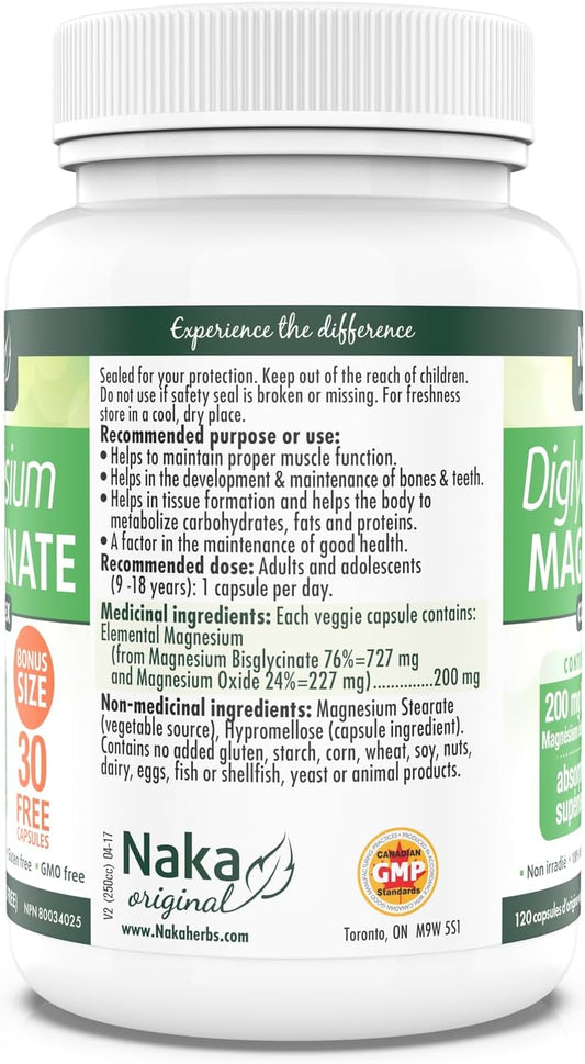 Naka 雙甘氨酸鎂複合物,200 毫克純元素鎂,吸收率高,純素(90+30 粒免費素食膠囊)