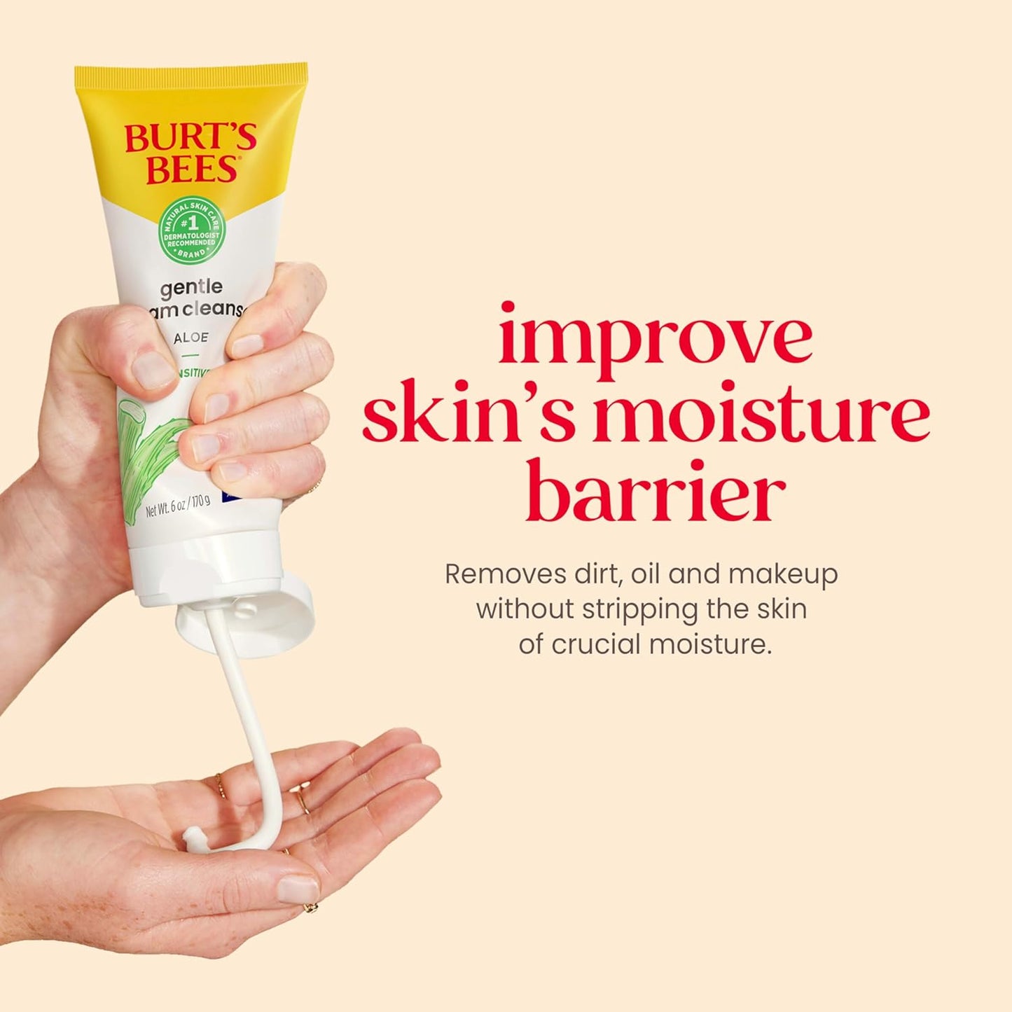 Burt's Bees Sensitive Facial Cream Cleanser Daily Face Wash for Sensitive Skin with Cotton Extract, 98.9% Natural Origin, Developed with Dermatologists, 170g, Face Cleanser