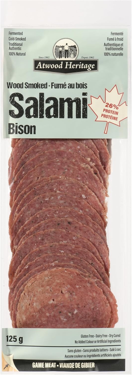 Atwood Heritage Bison, Pork & Beef Sliced Salami, 125g, High-Protein, Gluten-Free, Nitrate-Free, Made in Canada