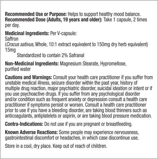 Prairie Naturals Saffron Serene with SaffSerene™, Supports Mood, Focus and Calm, Gentle, Vegan, Gluten-Free, Non-GMO, Canadian-made, 60 v-Capsules