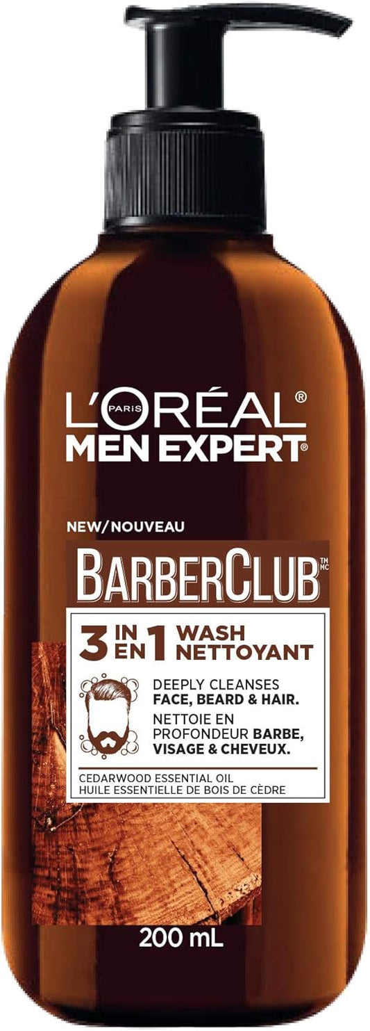 L'Oreal Paris Men Expert BarberClub 3-in-1 Hair Face and Beard Wash + Face Wash for Men Pure Charcoal Skincare