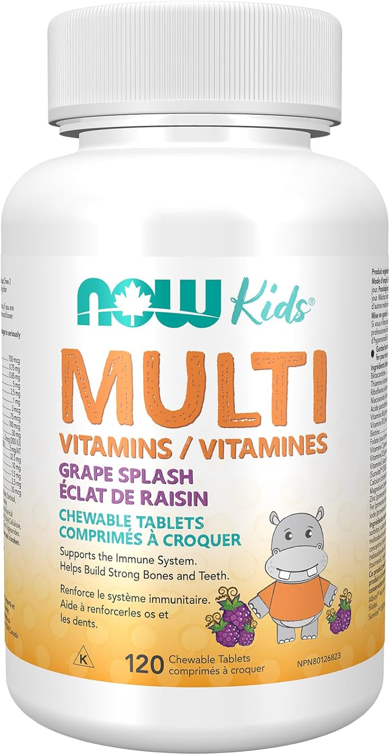 NOW Kids Supplements, 儿童维生素复合维生素,葡萄味,120 片咀嚼片