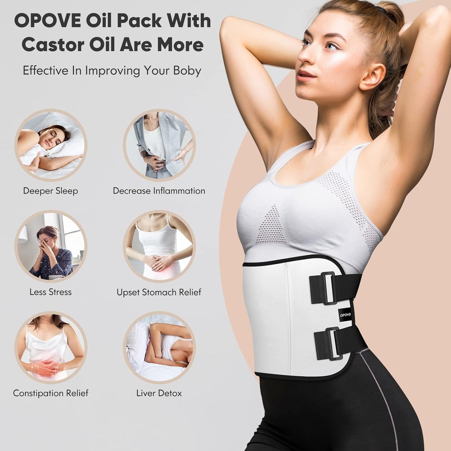 OPOVE Castor Oil Pack Wrap - 2 Pack Organic Cotton Flannel Castor Oil Packs,Reusable Castor Oil Pads Kit for Liver Detox,Fibroids,Thyroid Neck,Stomach(Castor Oil Included)