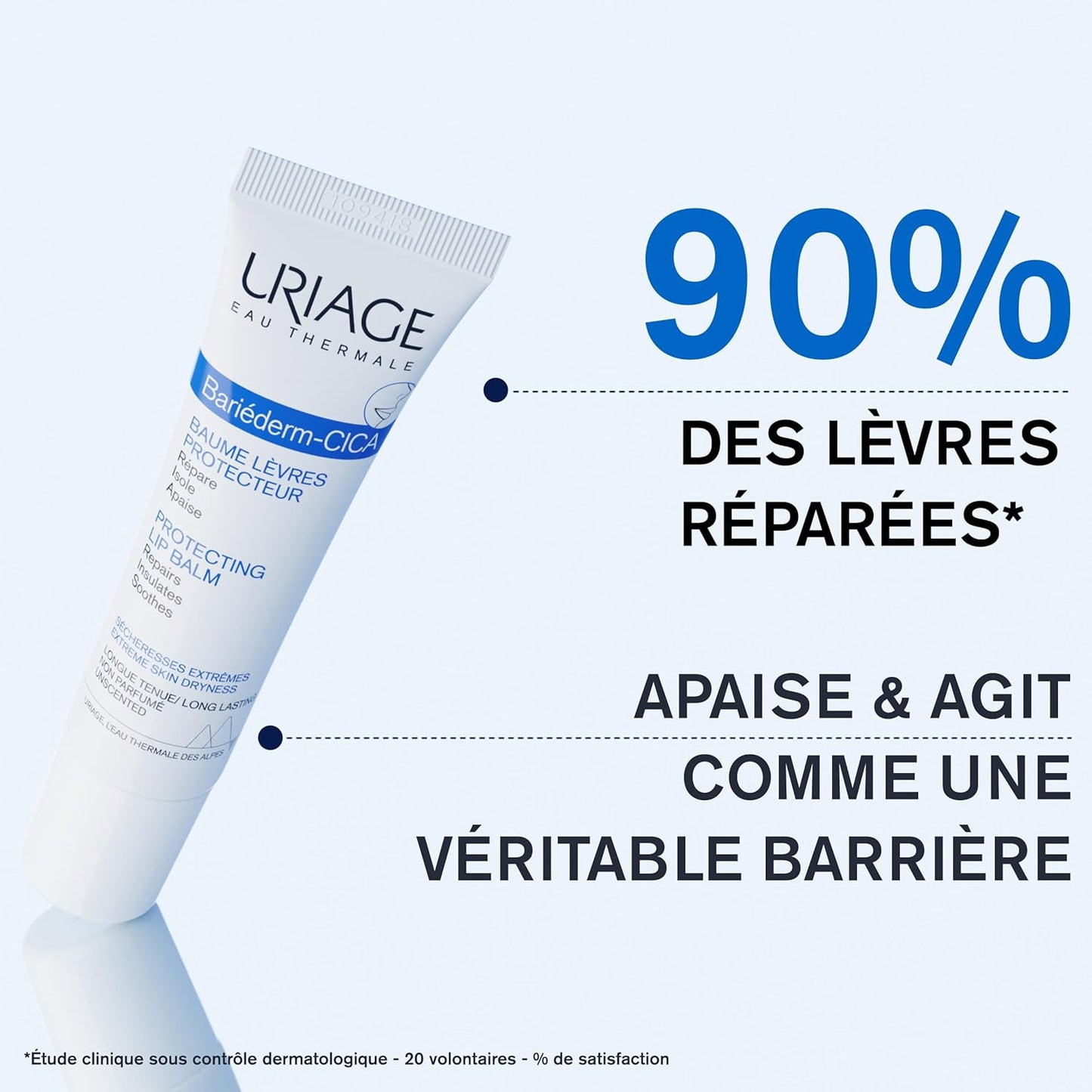 Uriage Bariéderm-CICA Lips Repairing Balm - Repairs, Insulates and Immediately Soothes Dry Chapped & Damaged Lips - With Glycerin - Long-Lasting Formula & Fragrance-Free - 15ml