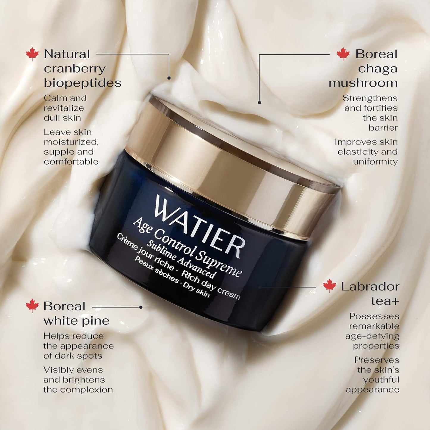 Watier Age Control Supreme Sublime Advanced Rich Day Cream,全球抗衰老护肤品,抗衰老霜,强效滋养,平滑和丰盈,干性皮肤,50 毫升