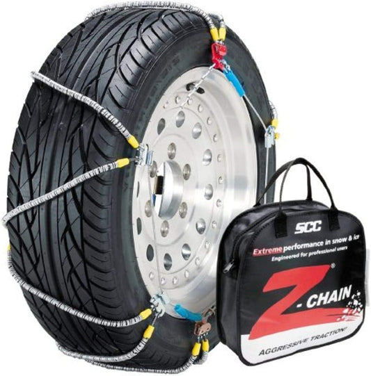 Security Chain Company Z-583 Z-Chain Extreme Performance Cable Tire Traction Chain - Set of 2 + QG20074 Quik Grip Light Truck Traction Chain Rubber Tightener - Set of 2