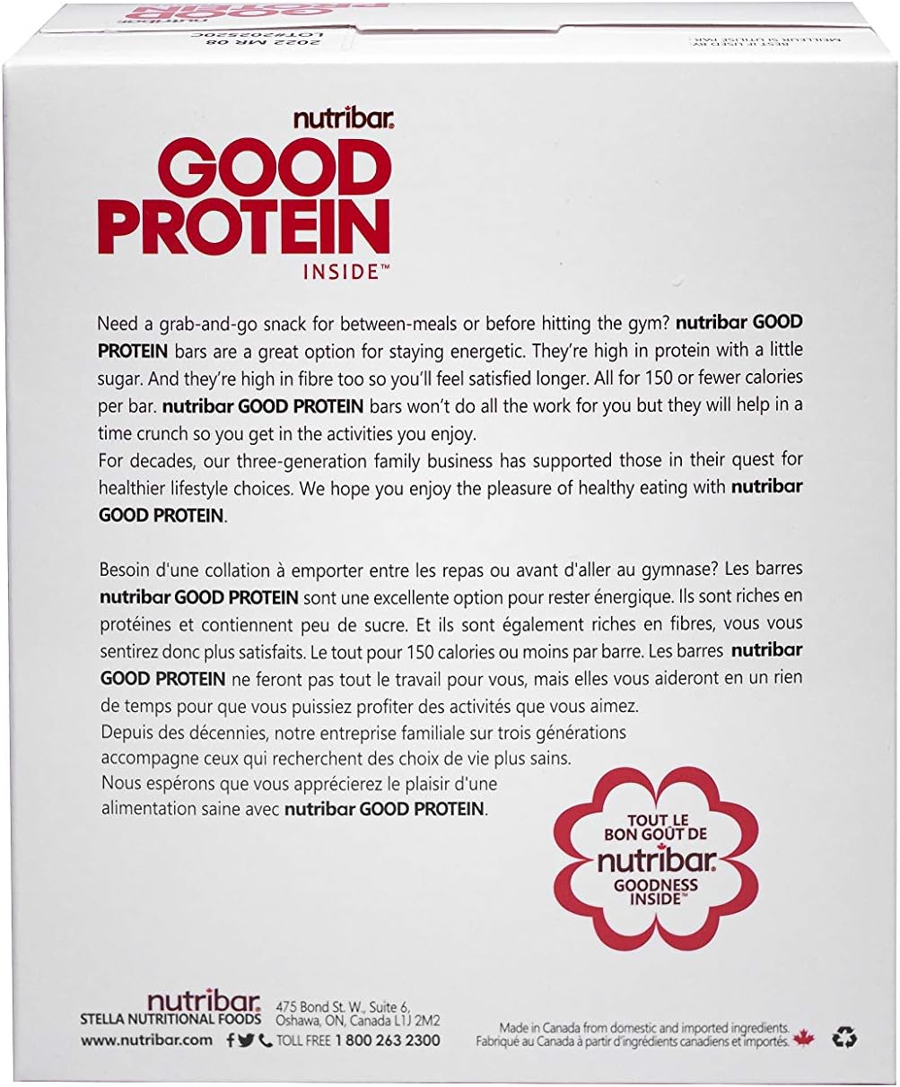 Nutribar Good Protein High Protein Bars Maple Crunch, Made in Canada, 14g Protein Per Bar,5 Bars