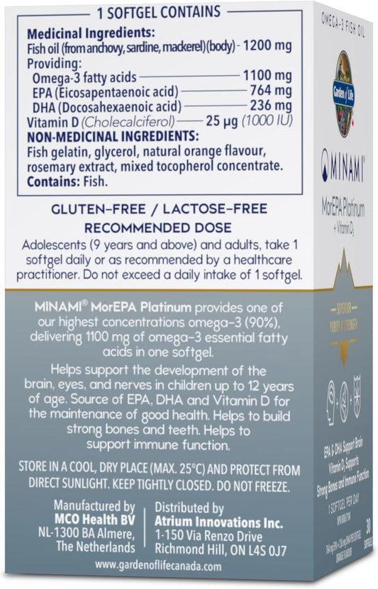 Minami MorEpa Platinum Omega-3 1100毫克軟膠囊,30粒,橙味