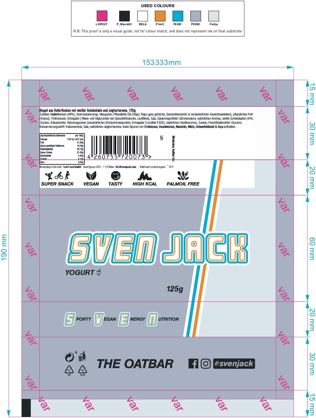 SvenJack Oat Bar Yoghurt - Pack of 20 × 65g - Oatmeal Energy Bar with Creamy Yoghurt Glaze, High‑Fibre, Low‑Sugar, Balanced Snack for Fitness & Wellness