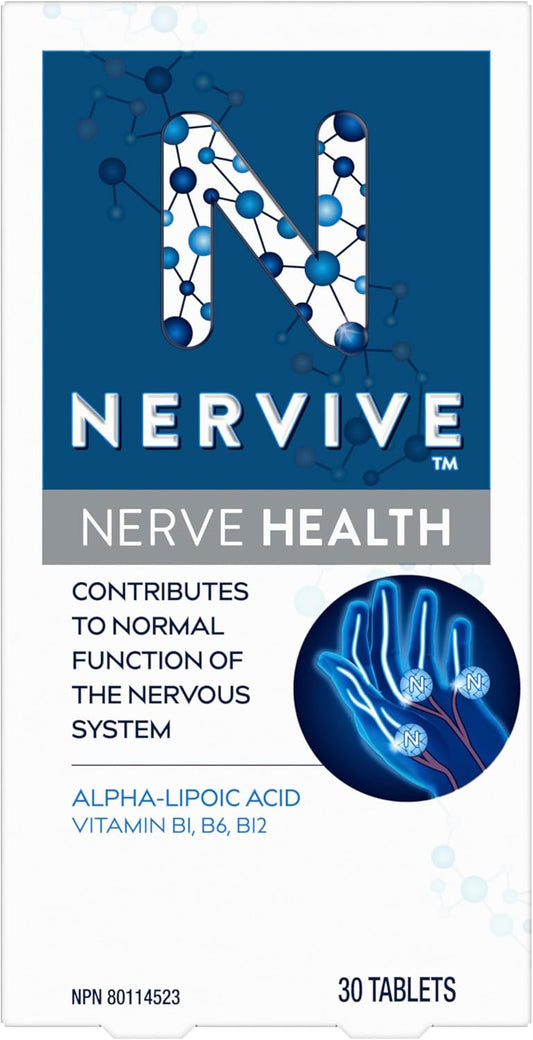 Nervive 神经健康,适用于神经系统,α-硫辛酸、ALA、维生素 B1-硫胺素、B6、B12,30 天用量,30 粒