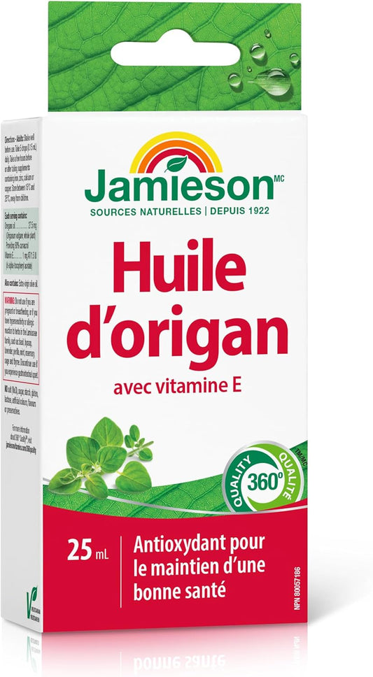 Jamieson Oregano Oil Liquid, with Vitamin E. Supports Immune Health, Antioxidant, Gluten-Free, Lactose-Free, 25 mL, Proudly Canadian