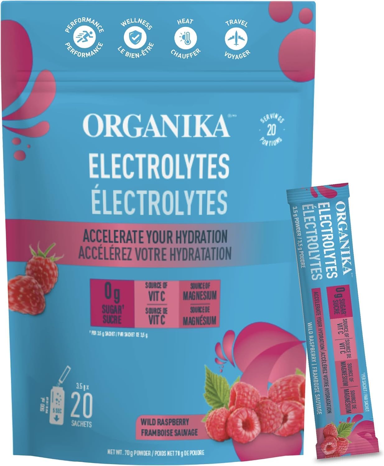 Organika Prebiotic + Probiotic Powder | Organika Electrolytes Powder - Wild Raspberry Sachets