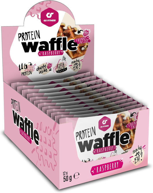 GoFitness Protein Waffle - Ready to Eat - Raspberry Flavour - 11g Protein - 12x50g (Pack of 12)