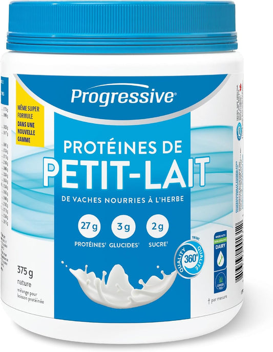 Progressive 草飼 100% 乳清蛋白粉(無味),每匙含 27 克紐西蘭乳清濃縮物,用於增肌,牧場飼養,非基因改造,加拿大製造,不含抗生素和激素,375 克