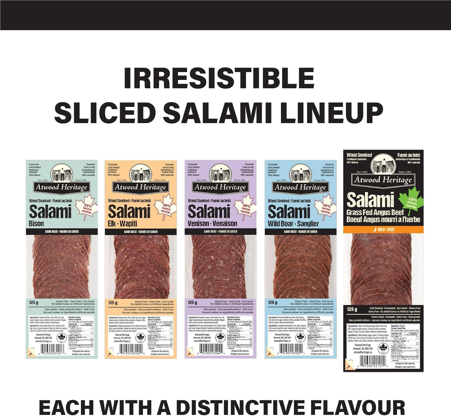 Atwood Heritage 草飼安格斯牛肉切片薩拉米香腸,125克,高蛋白,無麩質,無硝酸鹽,加拿大製造