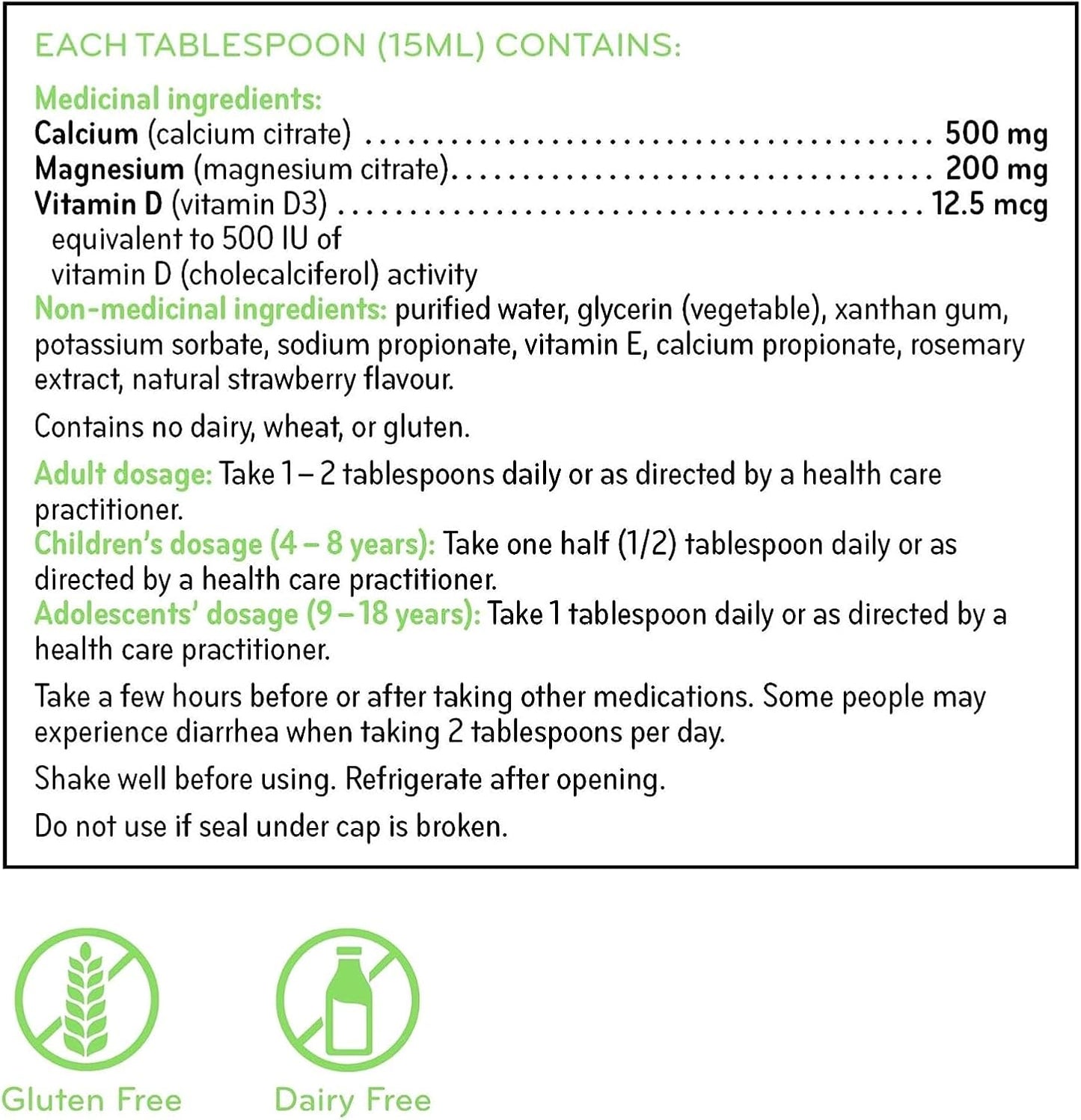 SISU 檸檬酸鈣鎂片,含維生素 D3 | 450 毫升 | 高效鈣鎂無糖液體,含 500 國際單位維生素 D | 適合兒童和成人 | 無麩質、不含乳製品、草莓味