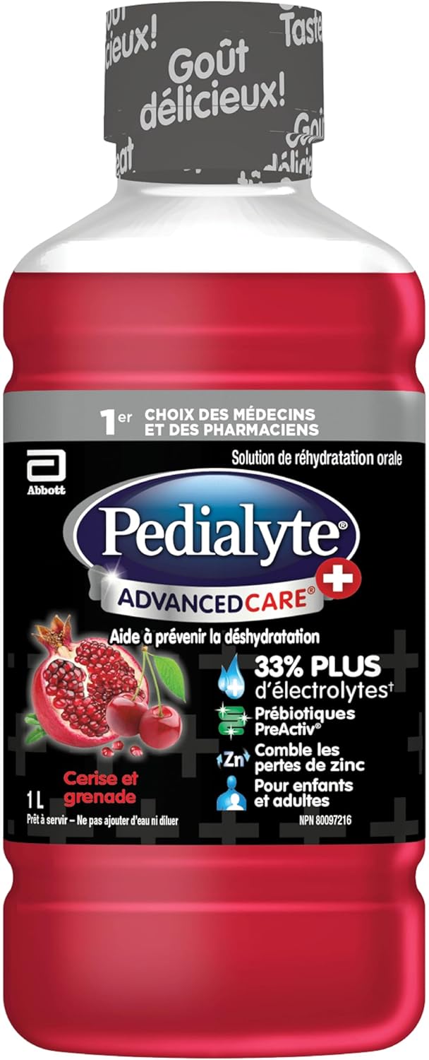 Pedialyte AdvancedCare Plus 电解质口服补液盐,含锌,增强免疫力,补充电解质,樱桃石榴味,1 升