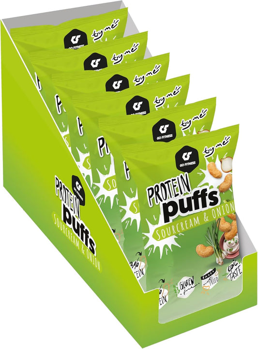 Go Fitness High Protein Snacks - Puffs, 6 x 50 g Packs of 16 g Protein - Lentil Chips - Protein Bar Alternative and Savoury Snack (300 g (Pack of 1), Sourcream & Onion)