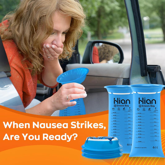Hion Vomit Bags Disposable – 200 Pack 1000ml Emesis Bags – Leak Resistant, Medical Grade, Portable – Perfect for Motion, Car & Aircraft Sickness, Pregnant Women