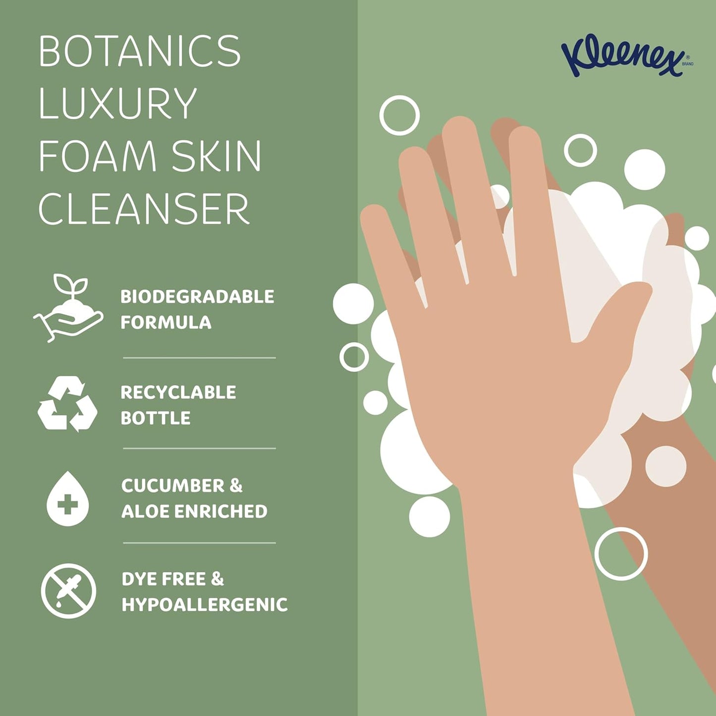Kleenex® Botanics 奢华泡沫洁肤乳 (52788),1.2 升透明清新香味自动洗手液补充装,适用于 Kimberly-Clark Professional™ ICON™ 和 Scott® Pro™ 自动分配器(4 瓶/箱)