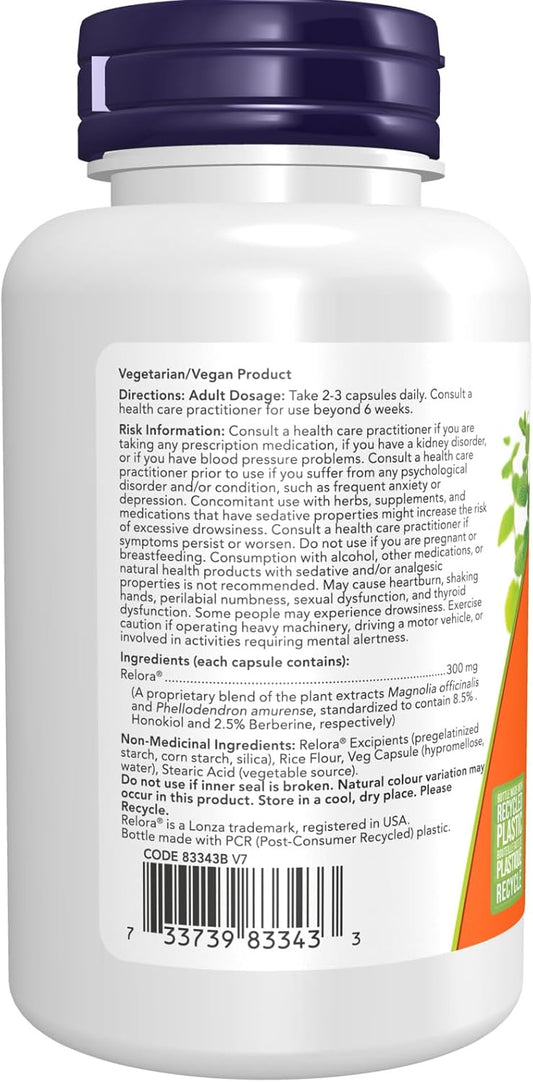 NOW Supplements, Relora 300 毫克(厚朴和黃檁植物萃取混合物),120 粒素食膠囊