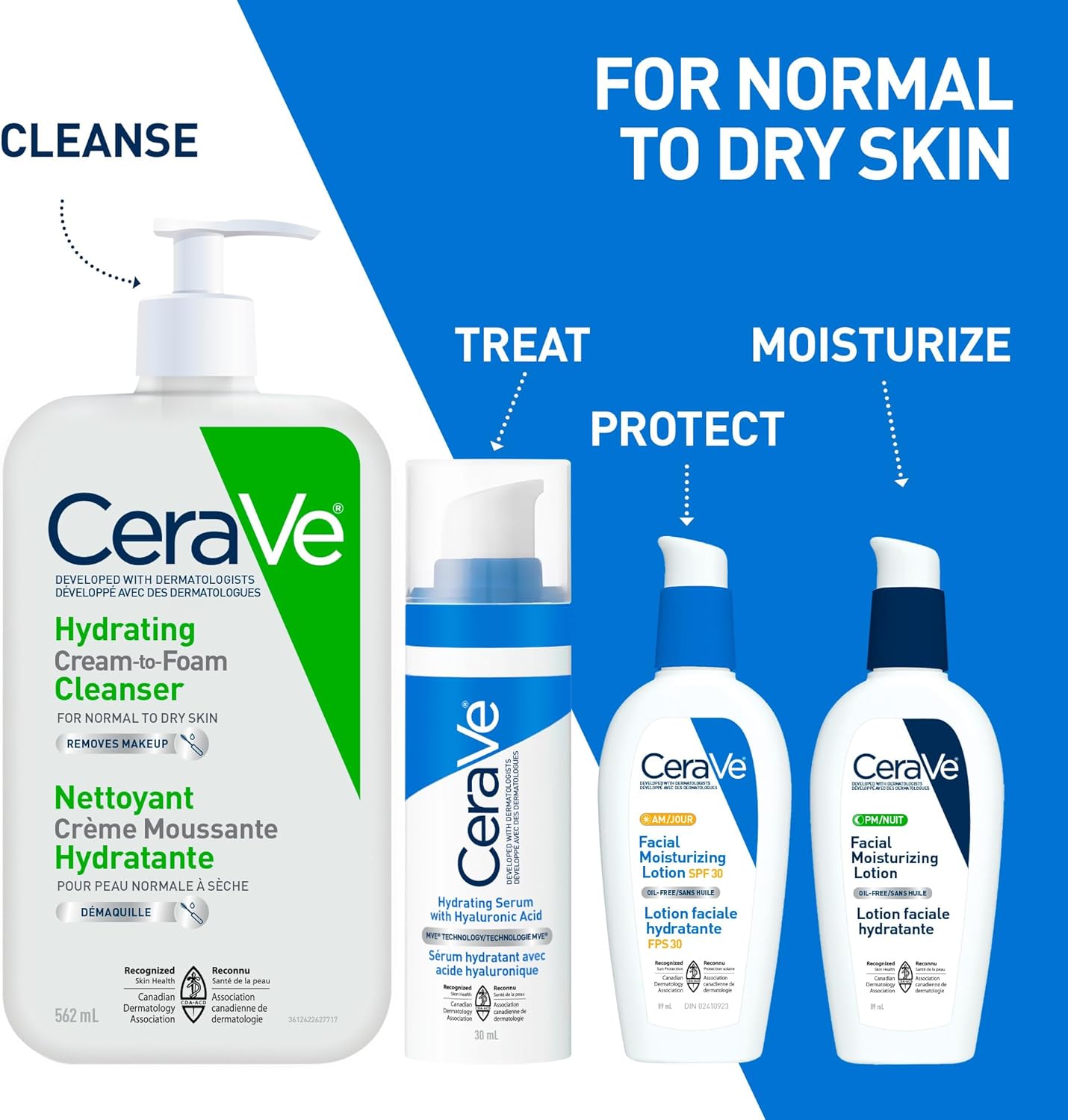 CeraVe Hydrating Cream-to-Foam Face Cleanser, One-Step Face Wash With Hyaluronic Acid & Amino Acid Complex, Gently Cleanses Skin, Non-Comedogenic, Fragrance-Free, Normal to dry skin, 562mL