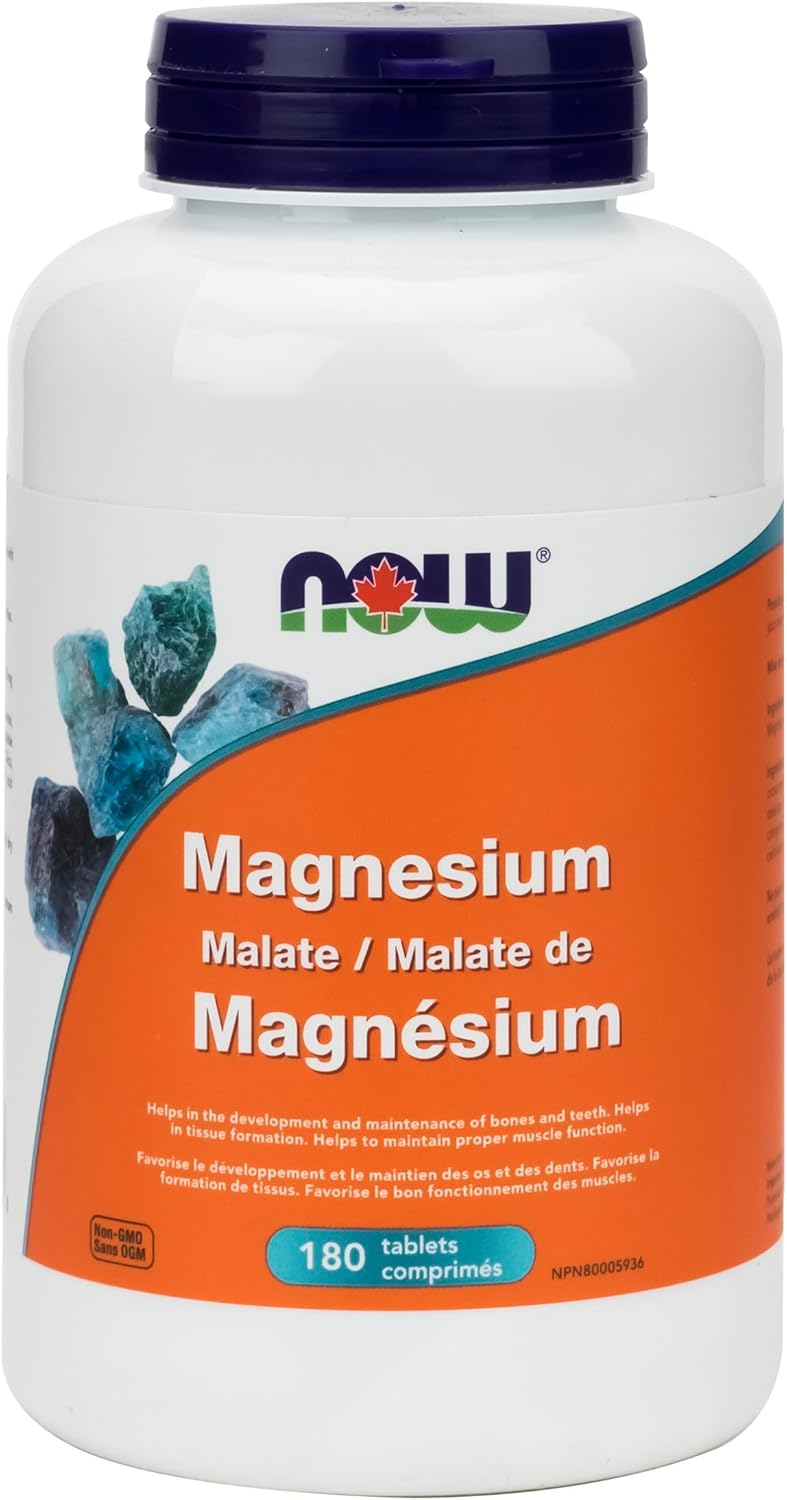 NOW Supplements, 蘋果酸鎂,能量生成,神經系統支持,180 片裝