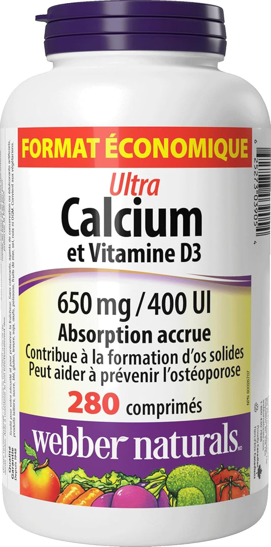 Webber Naturals 超強鈣片,含維生素 D3,增強吸收,280 片,有助於強健骨骼,素食