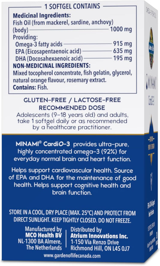 Minami Cardio-3 90% Omega-3 Softgels, 30 Count, Orange