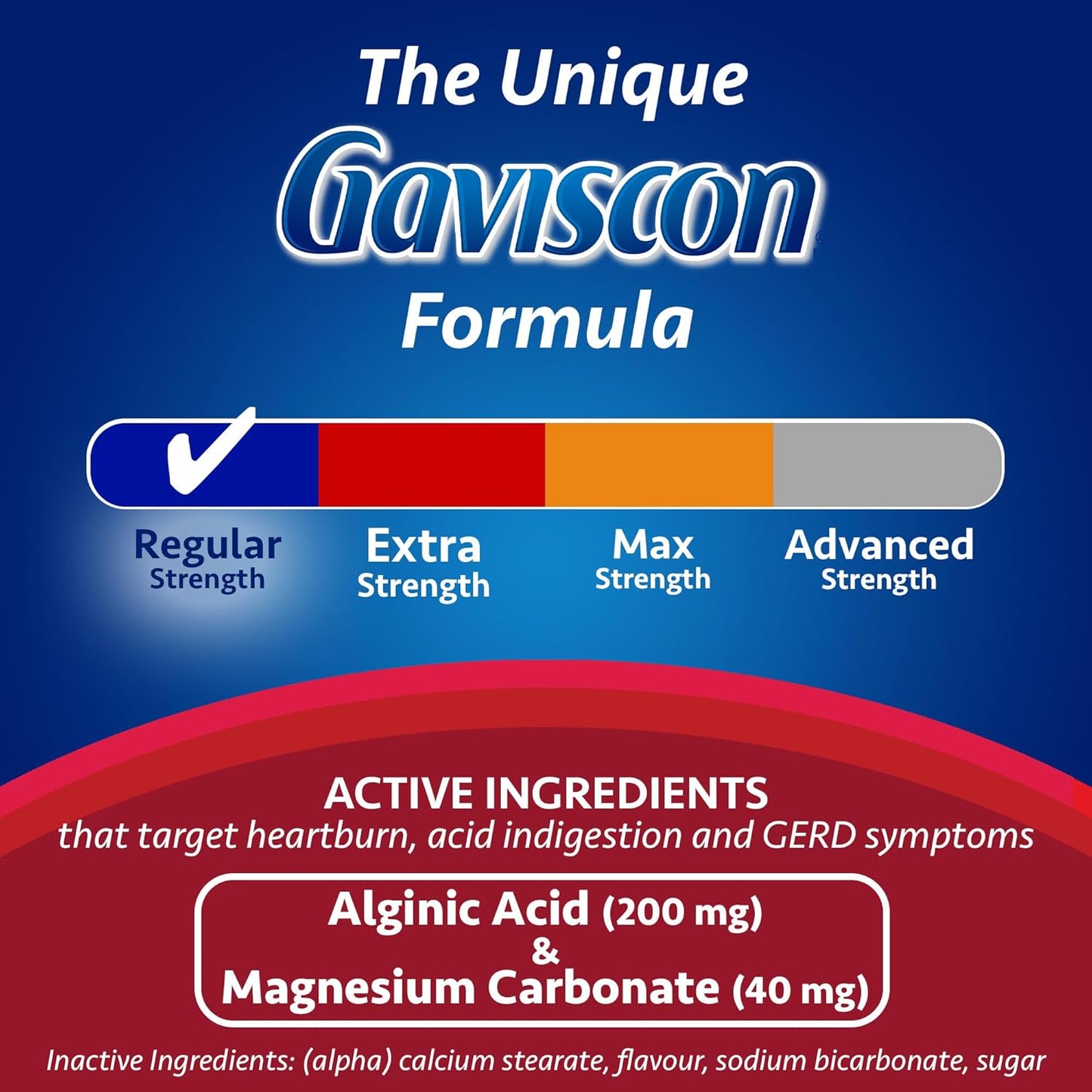 Gaviscon Regular Strength Tablets - 100 Count - Chewable Foaming Antacid Tablets for Day and Night Heartburn Relief, Acid Reflux and GERD Relief, Fruit Blend - Free of Aluminum, Lactose and Gluten