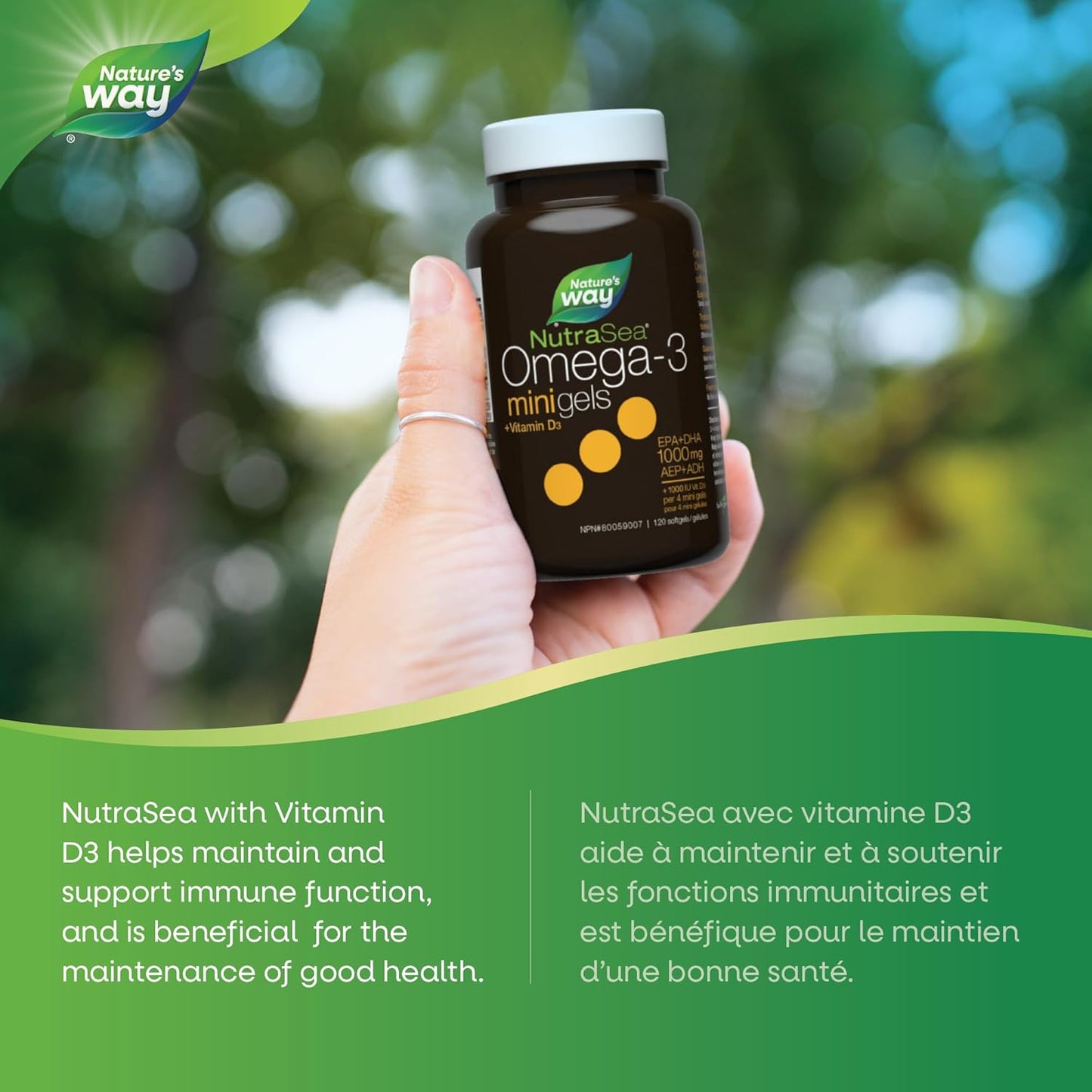 Nature's Way NutraSea Plus 維生素 D 迷你凝膠 - 1000 毫克 EPA 和 DHA,1000 IU 維生素 D3 - 支持健康的心臟和大腦,幫助強健骨骼和牙齒,幫助支持免疫系統 - 清新薄荷味健康補充劑…