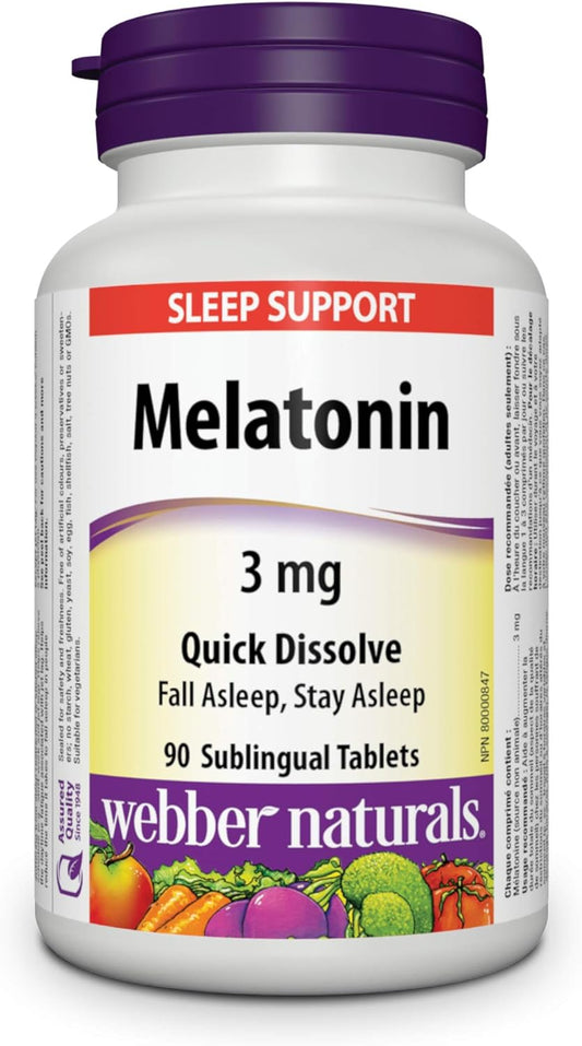 Webber Naturals 褪黑激素 3 毫克,90 片速溶片,用於睡眠支持,素食 & 鎂 500 毫克,60 片,增強吸收礦物質,支持骨骼和肌肉功能,純素