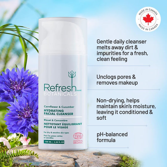 Refresh Botanicals Hydrating Facial Cleanser | Certified Organic, pH Balancing, Gentle Face Wash | For Dry & Sensitive Skin | Natural, Vegan & Cruelty Free | Made in Canada | 100 ML