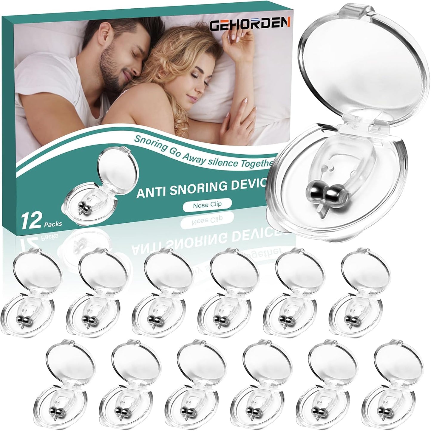 防打鼾器 12 件装升级版硅胶鼻夹防打鼾带可调节磁铁防打鼾辅助装置男女适用