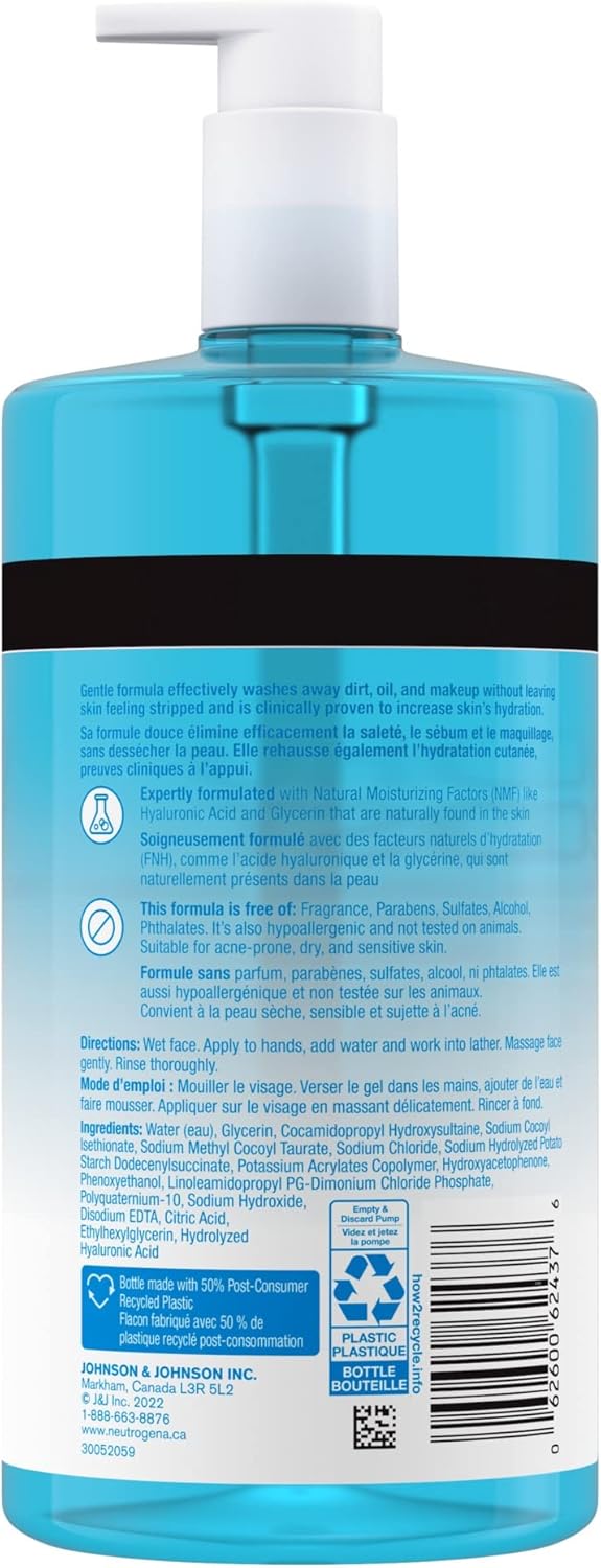 Neutrogena Hydro Boost Face Moisturizer with Hyaluronic Acid for Dry Skin & Hydro Boost Fragrance-Free Hydrating Cleansing Gel, Foaming, Facial Cleanser