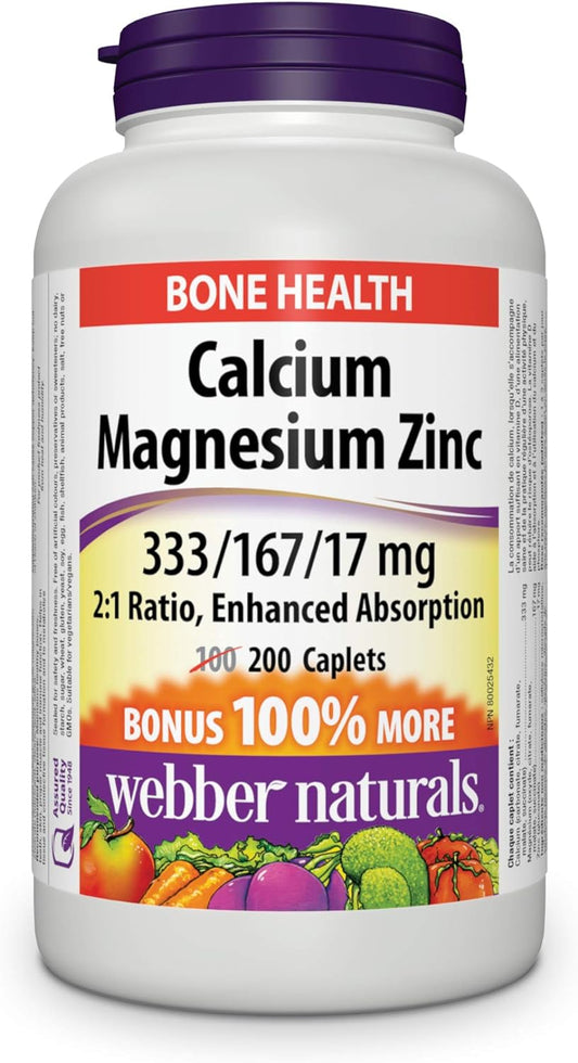 Webber Naturals 鈣鎂鋅軟膠囊,200 粒,促進吸收,含維生素 E 400 IU,120 粒軟膠囊,天然維生素 E 來源,具有抗氧化作用