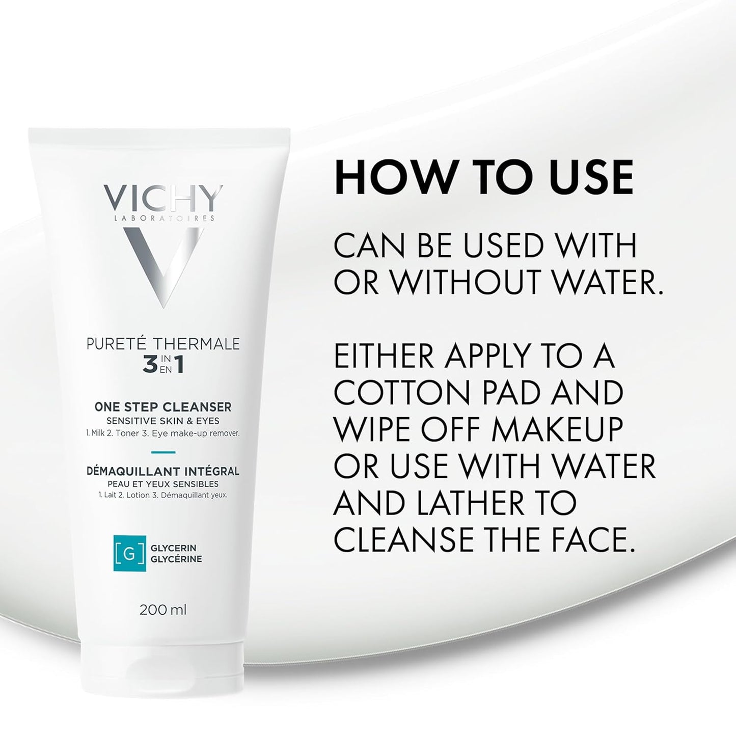Vichy Gentle Facial Cleanser and Makeup Remover, Purete Thermal 3-in-1 Face Cleanser for Sensitive Skin, Hypoallergenic, Dermatologist Recommended, Paraben-Free, 200mL