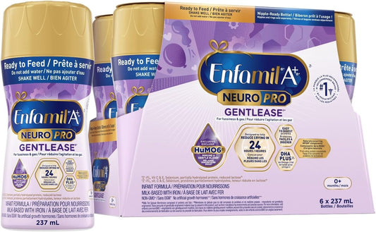 Enfamil A+ NeuroPro Gentlease 嬰兒配方奶粉,即食,奶嘴適用奶瓶,含促進大腦發育的 DHA,0-12 個月,6 x 237 毫升