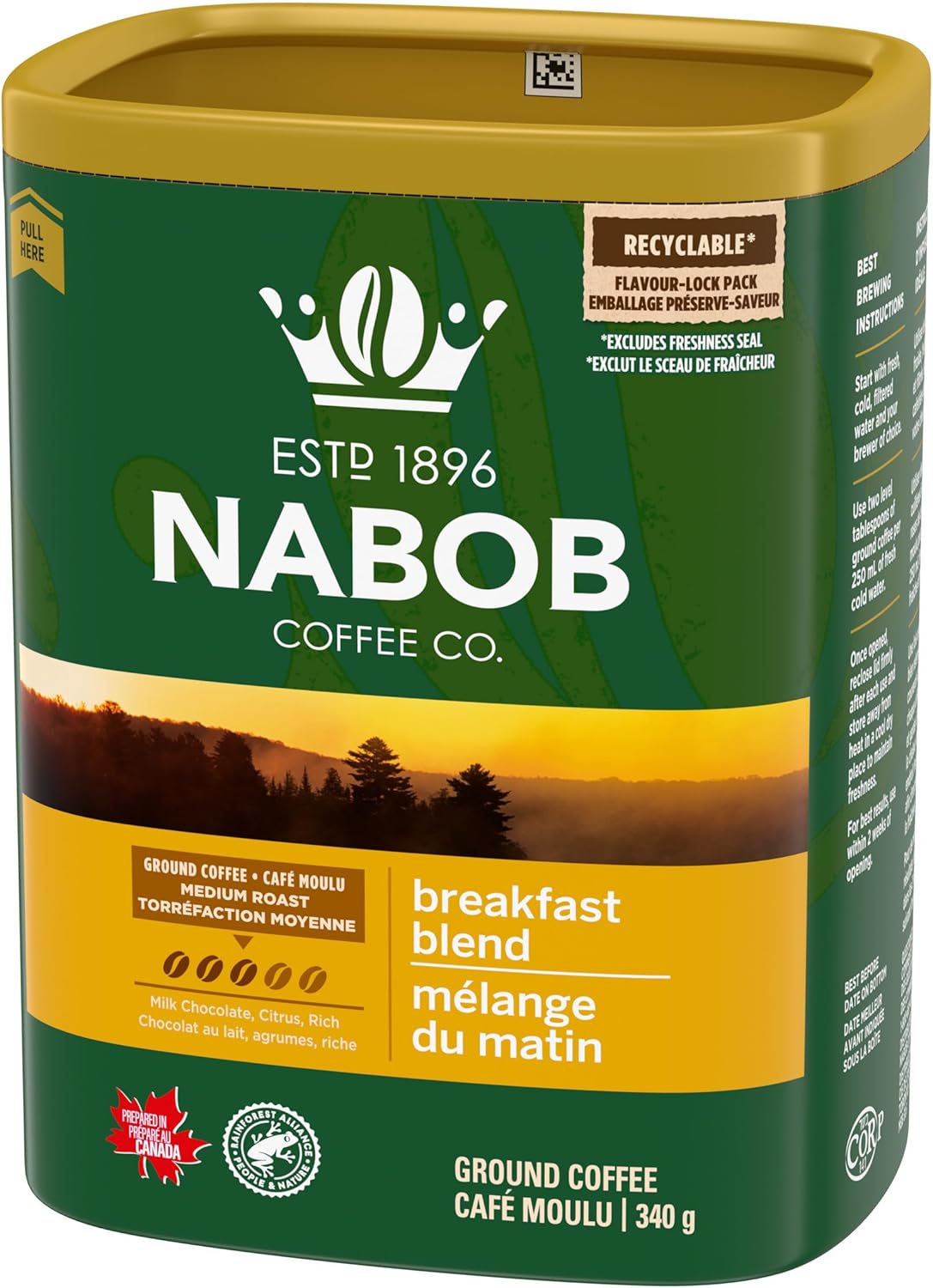 Nabob 340 克中度烘焙早餐混合咖啡,6 支裝