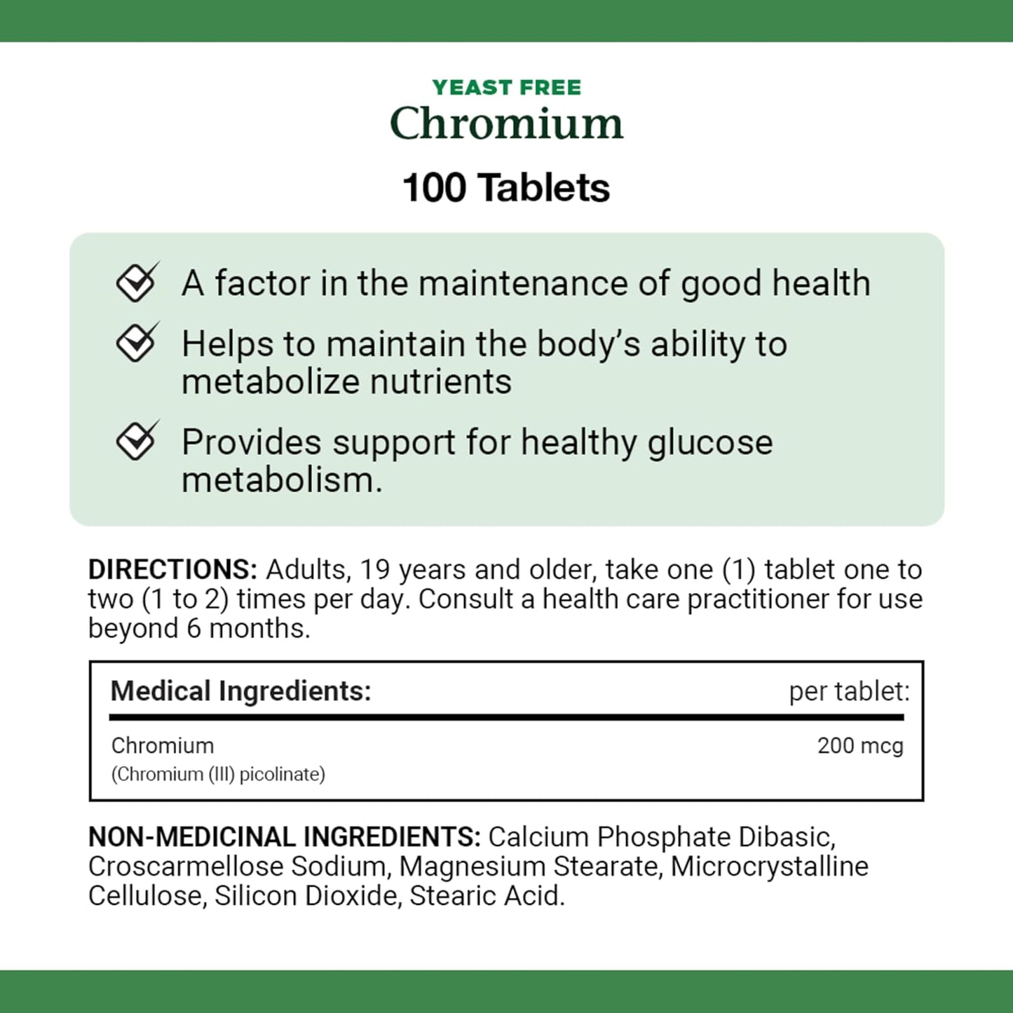 自然之寶鉻,無酵母,200 毫克,有助於維持正常的血糖水平,有助於維持身體代謝營養物質的能力,為健康的葡萄糖代謝提供支持,片劑,27 克