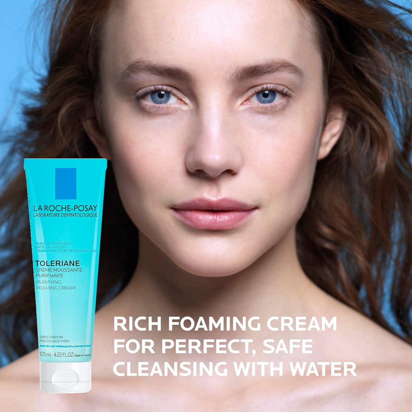 La Roche-Posay Face Cleanser, Toleriane Purifying Foaming Cream for Sensitive Skin with Glycerin, Cleanser and Makeup Remover, Fragrance Free, Preservative Free, Soap Free, Dermatologist Recommended Brand, 125 ML